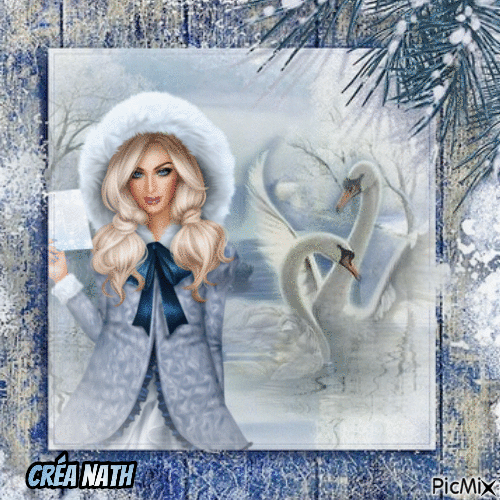 femme d' hiver et cygnes - Δωρεάν κινούμενο GIF