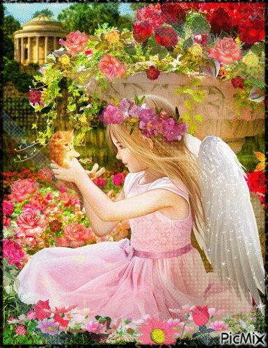 Ангел в саду - Бесплатный анимированный гифка