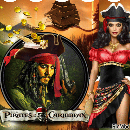 Couple de pirates sur un bateau - GIF animé gratuit
