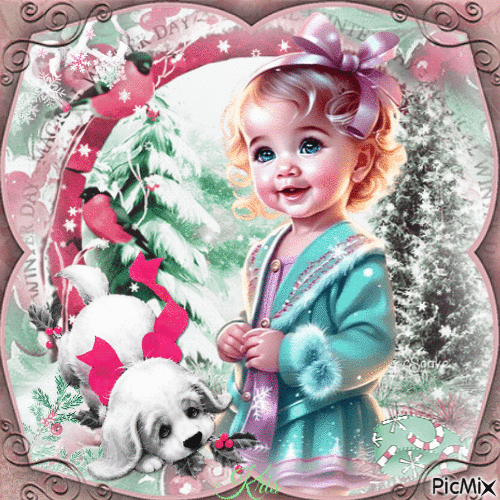 Sourire d'hiver en vert et rose - Free animated GIF