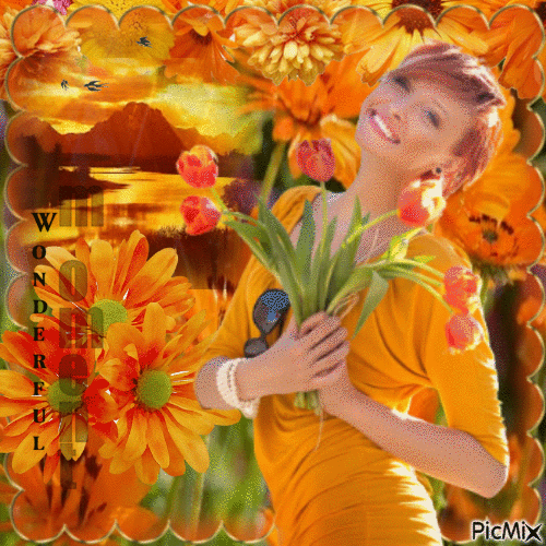 Frau im Frühling - Orangetöne - Darmowy animowany GIF
