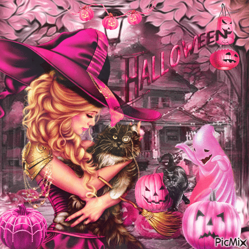 Feliz Halloween rosa - Безплатен анимиран GIF