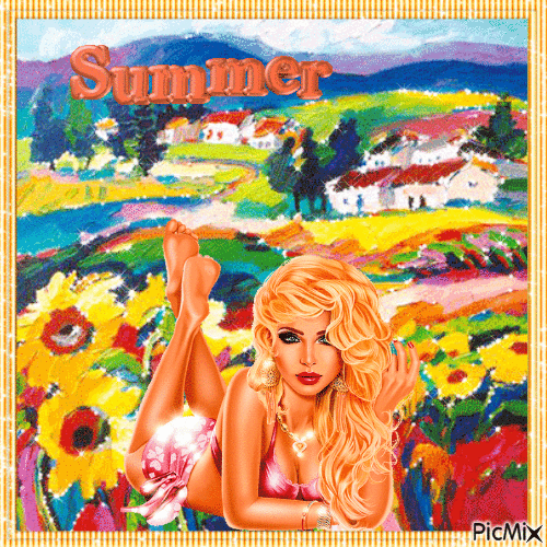 Colorful summer in a landscape - GIF animado grátis