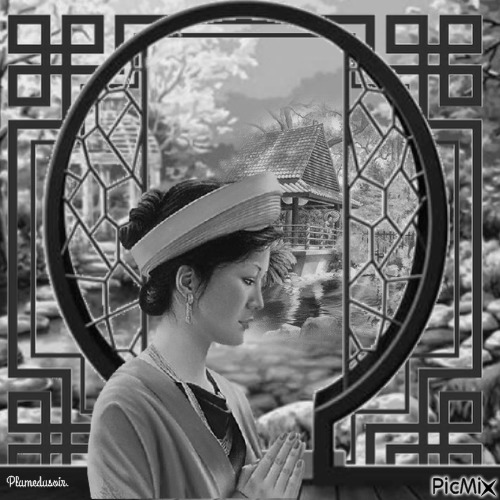Portrait asiatique en noir et blanc. - nemokama png