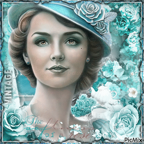 Lady in hat with matching flowers - Ilmainen animoitu GIF