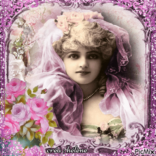 Femme vintage - Tons roses ou mauves - Gratis animeret GIF