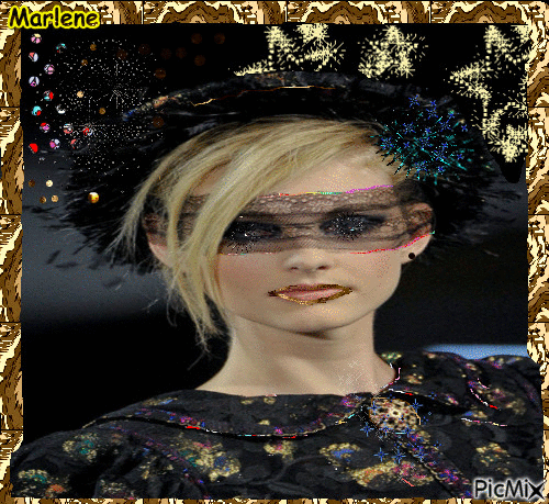 Portrait Woman Gold Black Colors Hat Deco Glitter Glamour - Free animated GIF