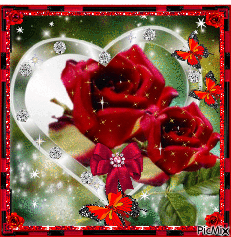 Heart with roses. - Nemokamas animacinis gif