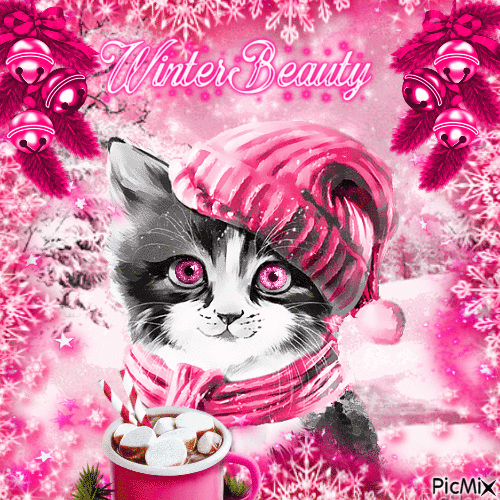 Winter in Pink Kitty - Free animated GIF