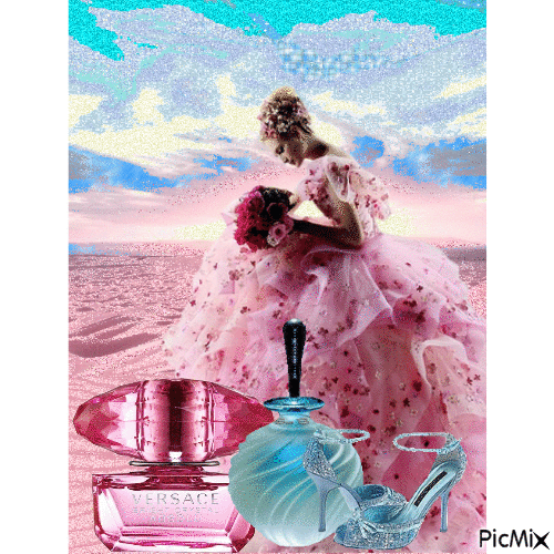 Pink and Blue Woman with Perfume - GIF animé gratuit