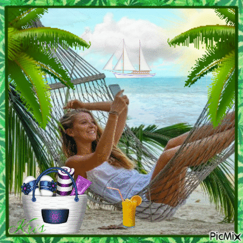 Femme seule dans un hamac sur une île - GIF animé gratuit