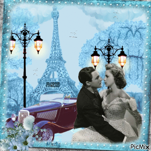 Couple rétro dans Paris - GIF animado gratis