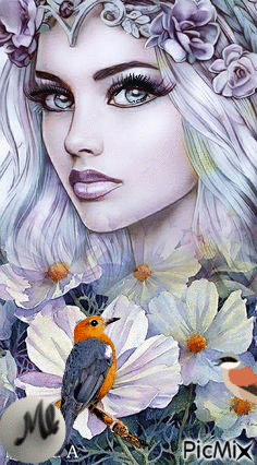 Hada de las flores y las aves - Бесплатный анимированный гифка