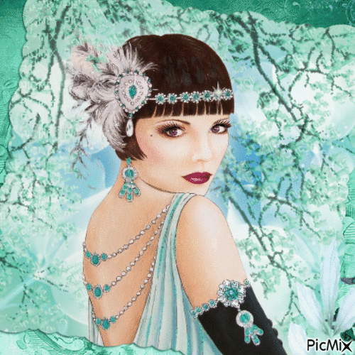 Femme vintage turquoise - GIF animado gratis