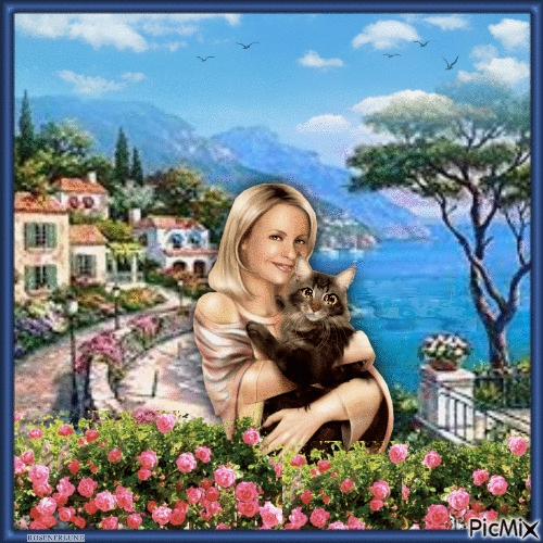 Lady mit ihrer Katze - Ingyenes animált GIF