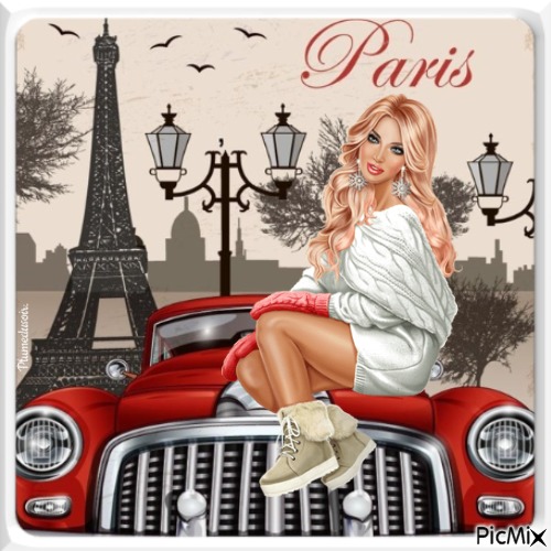 Paris en rouge, noir et blanc. - ücretsiz png