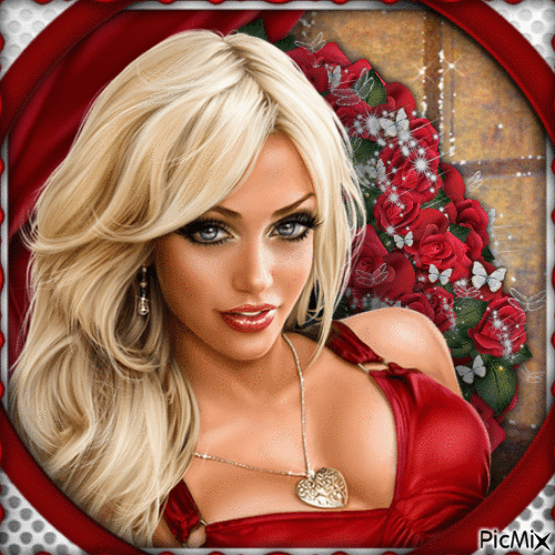 Blonde w Red Roses-RM-12-21-23 - Free animated GIF