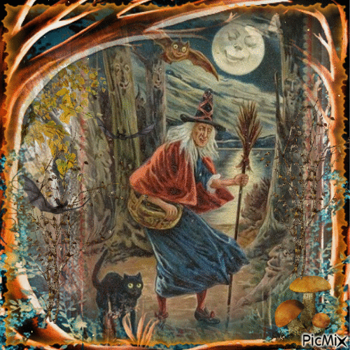 Vintage Witch on a walk - 免费动画 GIF