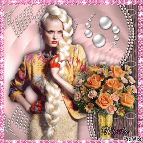 beautiful woman bouquet of flowers - Ingyenes animált GIF
