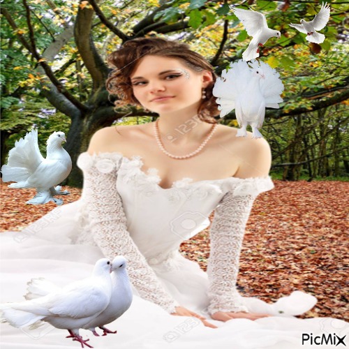 mujer con palomas - png gratis