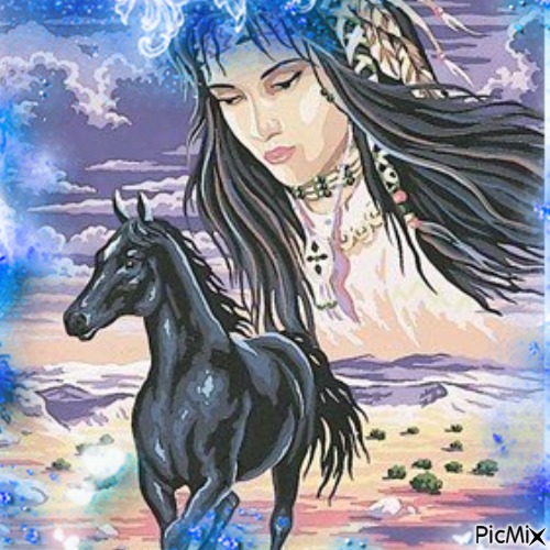 Indienne et cheval en aquarelle - δωρεάν png
