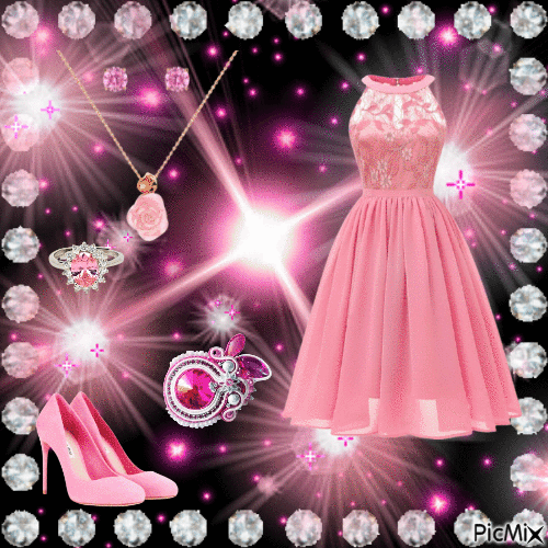 LOOK - Pink Dress And Accessories - Free animated GIF