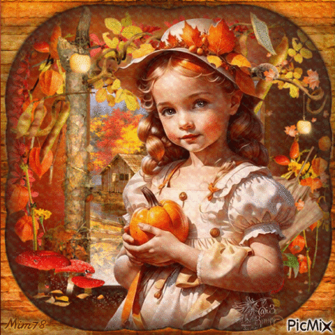 Enfant vintage en automne - Gratis animeret GIF