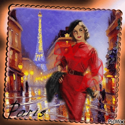 Vintage mujer en París - Gratis animeret GIF