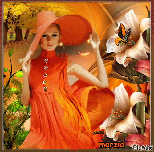 femme en orange - 免费动画 GIF