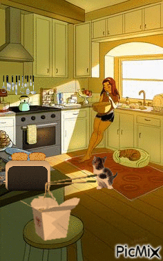 Cocina con gatos - Free animated GIF