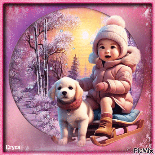 Petite fille en hiver - tons roses - Ingyenes animált GIF