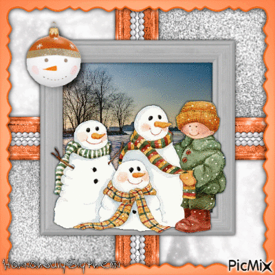 ((A Boy and a Snowman Family)) - GIF animé gratuit