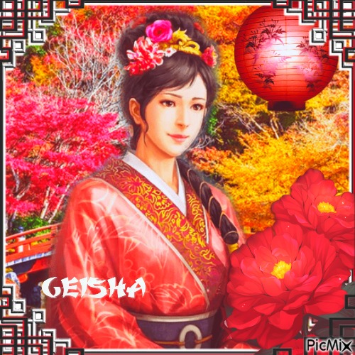 Geisha en automne - png gratis