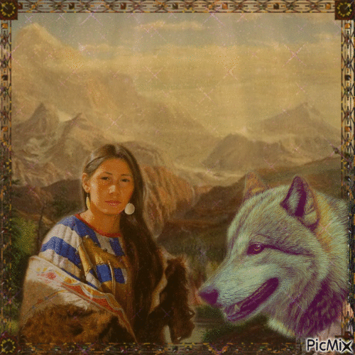 er cane e a donna nativa americana - Darmowy animowany GIF
