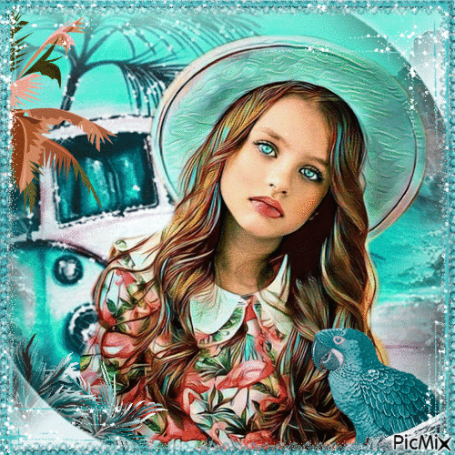 Portrait of a little girl with green eyes - GIF animado grátis