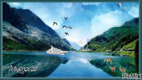 Natur med berg och hav - Darmowy animowany GIF