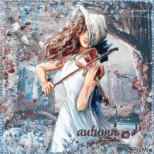 Violinist in autumn - Free animated GIF