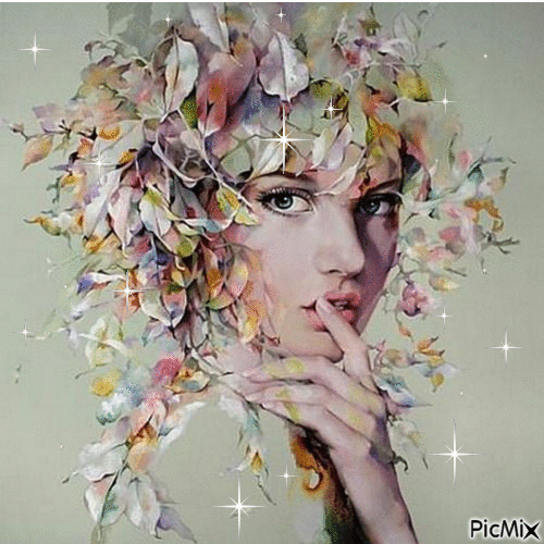 LADY FACE WITH LEAVES - GIF เคลื่อนไหวฟรี