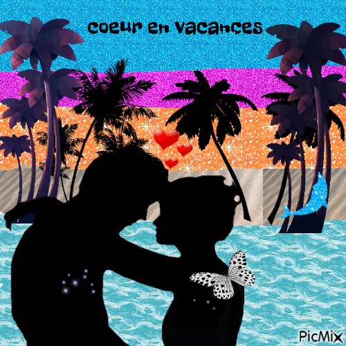 couple coeur en vacances - Безплатен анимиран GIF