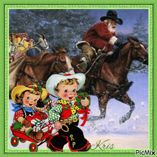 Noël chez le Père-Noël cowboy - Darmowy animowany GIF