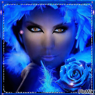 woman/blue rose - Free animated GIF