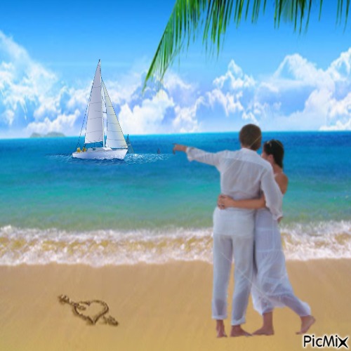 pareja mirando el mar - png gratuito