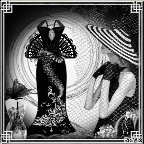Femme vintage en noir et blanc - Бесплатный анимированный гифка