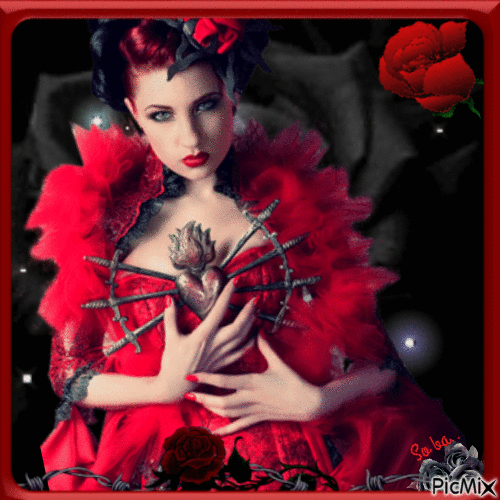 femme Gothic avec des roses ( concour) - GIF animé gratuit
