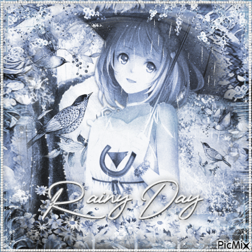 Anime girl rain blue - Бесплатный анимированный гифка