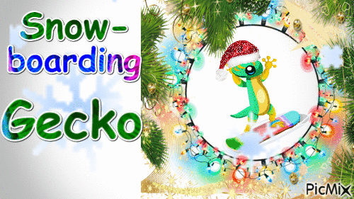 Snowboarding Gecko - Gratis animerad GIF
