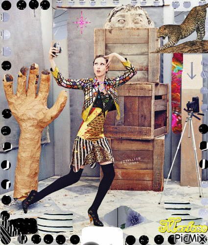 Portrait Woman Tiger Colors Deco Glitter Glamour - GIF animé gratuit