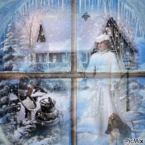 femme avec un chien en hiver - Bezmaksas animēts GIF