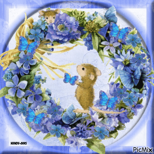Mice-flowers-wreath-purple - Безплатен анимиран GIF