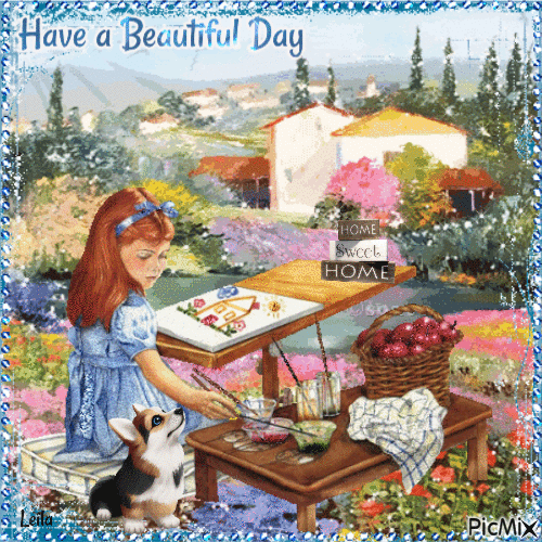 Have a Beautiful Day. Girl painting - 免费动画 GIF